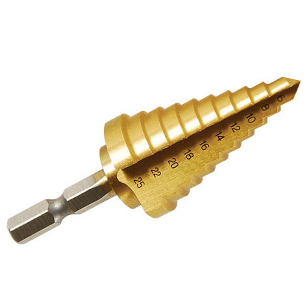 TOOL STEP DRILL 6 - 25MM  10 STEPS TITANIUM COATED